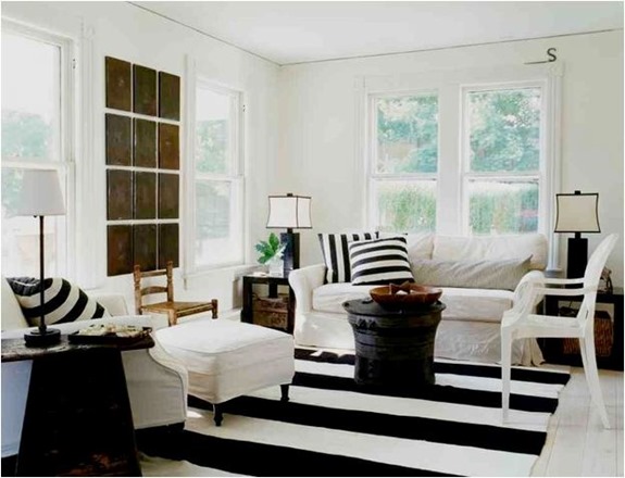 black and white rug and pillows