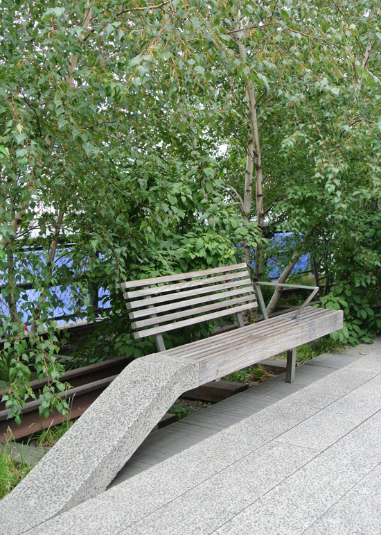 high line sloped park bench
