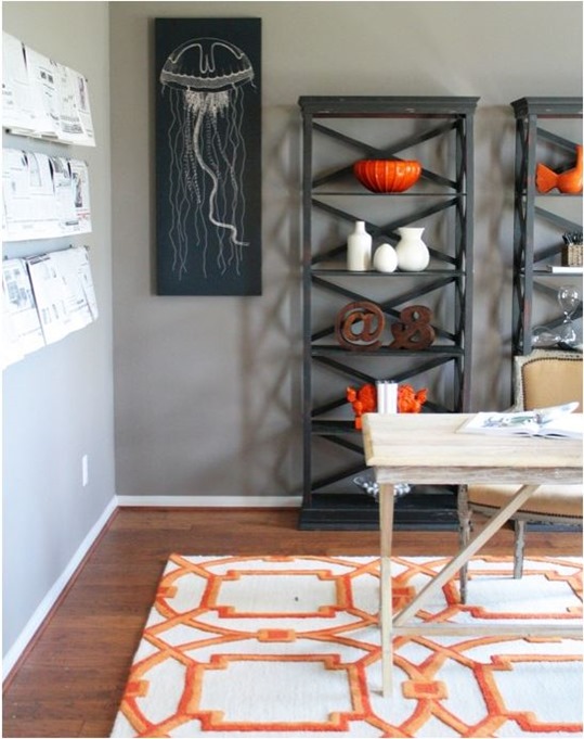 orange geo rug and accessories
