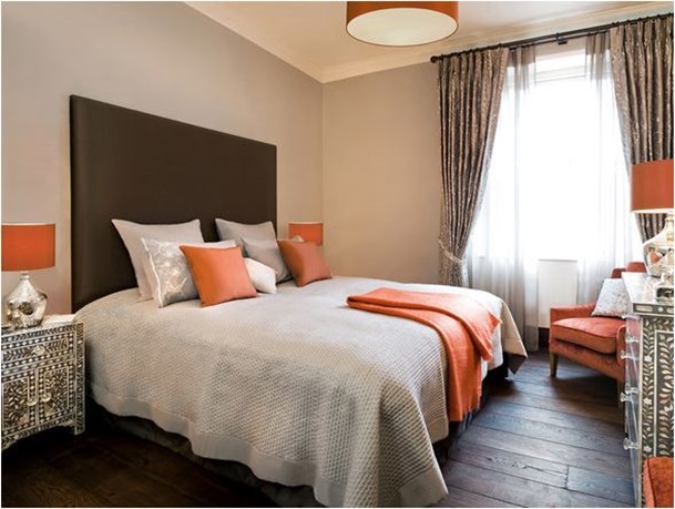 orange gray brown bedroom