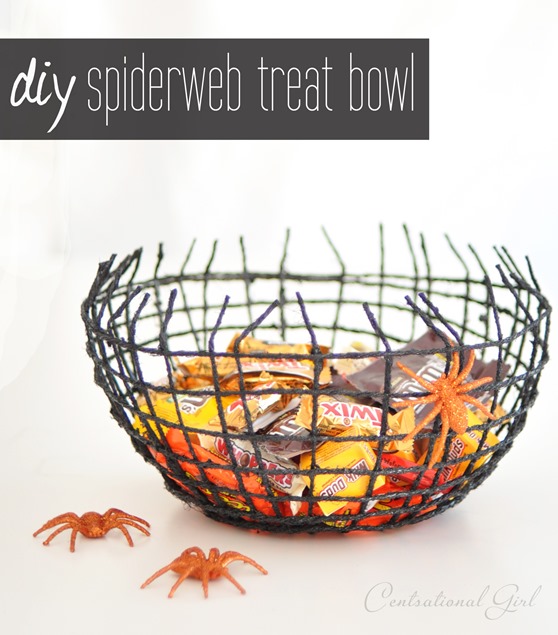 diy spiderweb halloween treat bowl