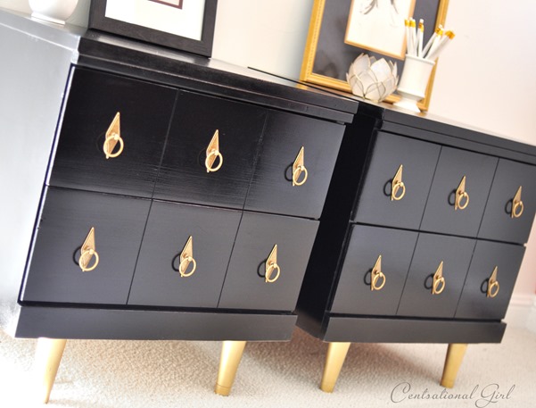 spray painted black chests with brass hardware