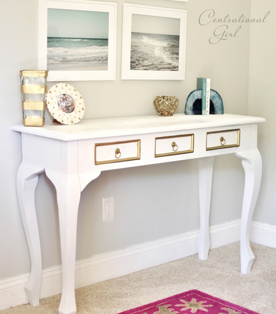 spray painted white console table
