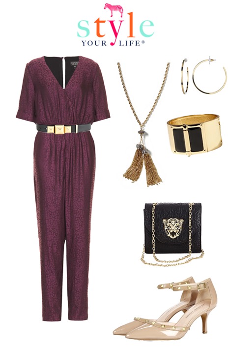 plum jumpsuit holiday outfit
