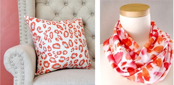 coral pillow and knit scarf