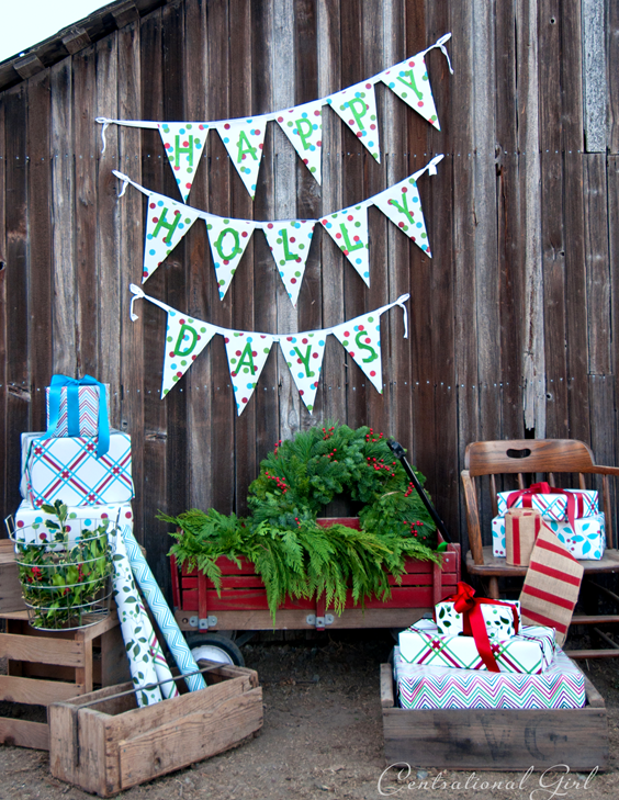 happy holly days bunting side of barn