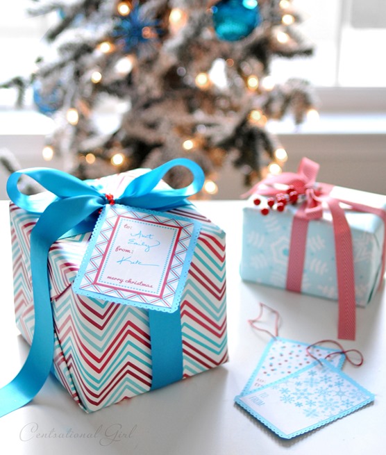 printable gift tag on wrapped present