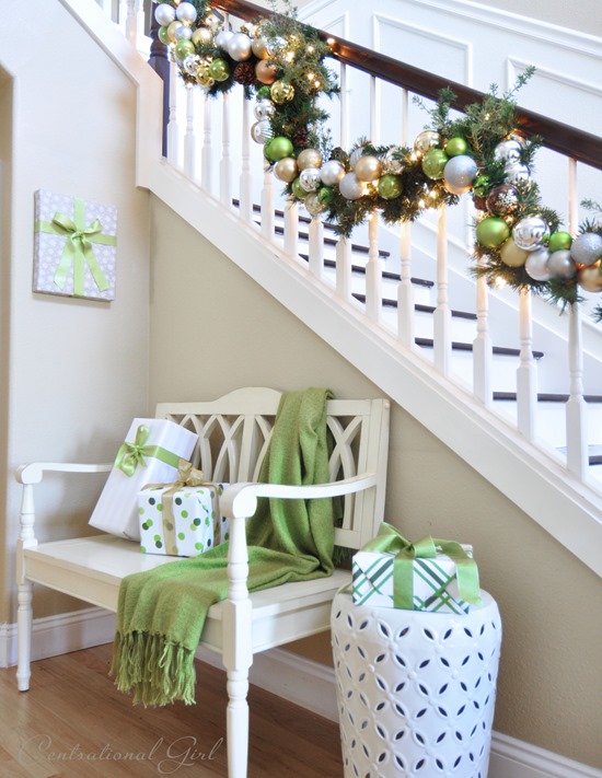 bench and garland in entry