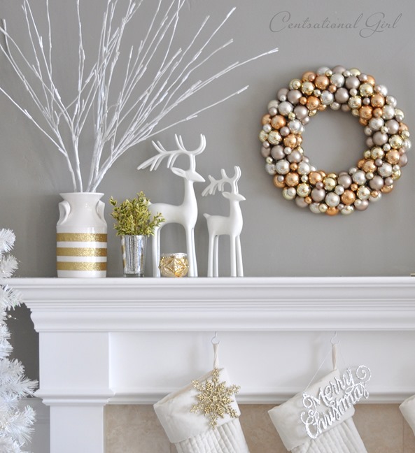 mantel with branches and wreath