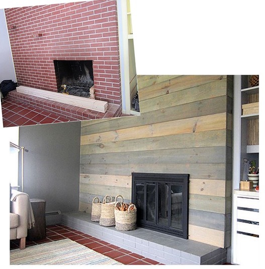 gray plank fireplace makeover