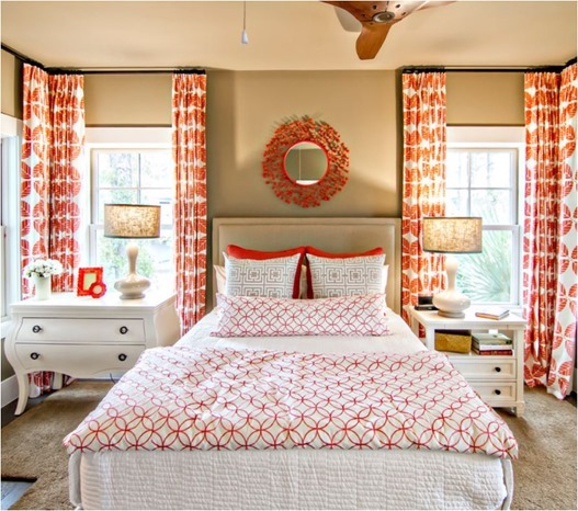 hgtv smart home orange and white textiles