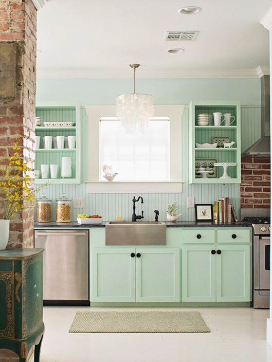 mint green kitchen cabinets
