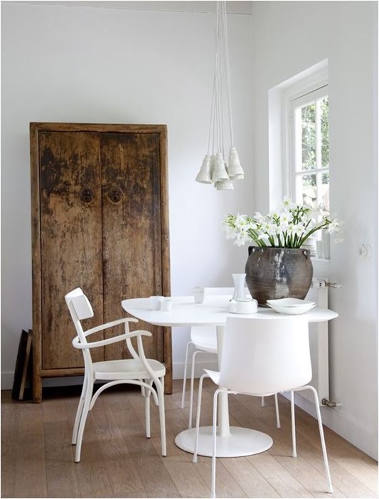 white dining room wood floors