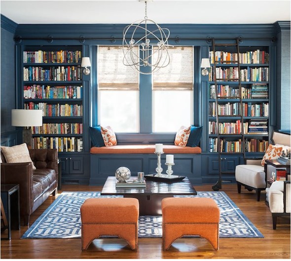 blue painted built ins library cory conner