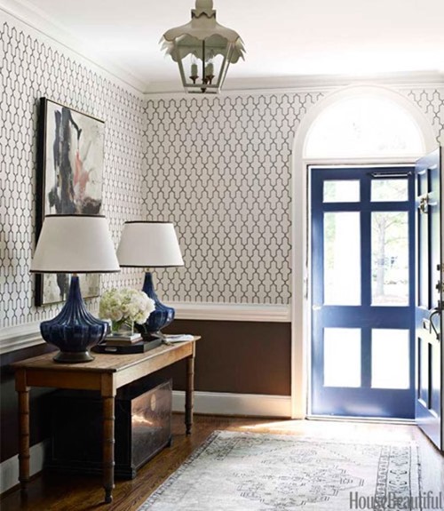 wallpapered entry house beautiful