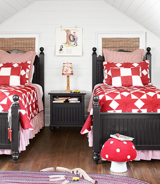 boys room red and white quilts