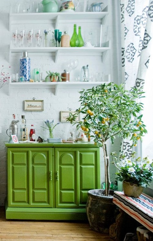 green painted cabinet