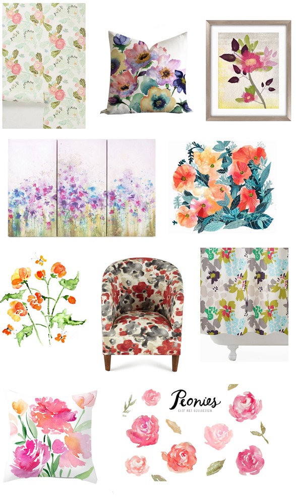watercolor floral home accents
