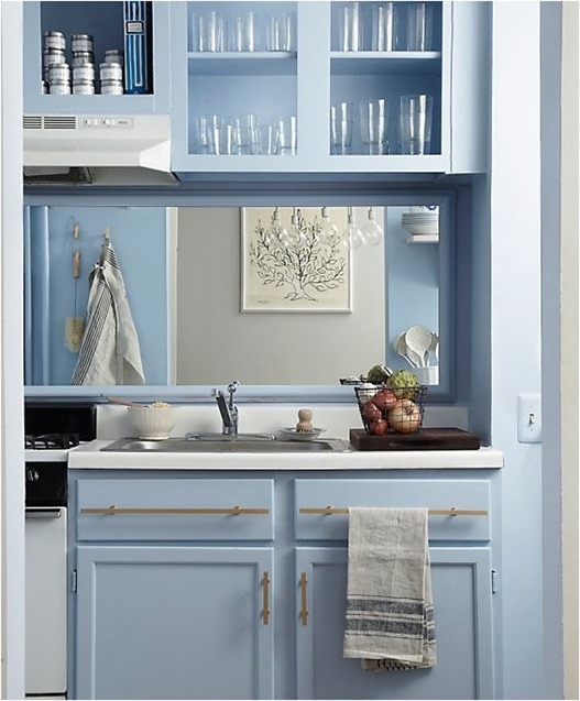 blue and gold kitchen makeover