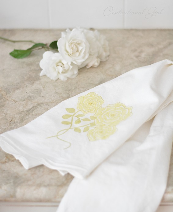 yellow floribunda rose flour sack towel