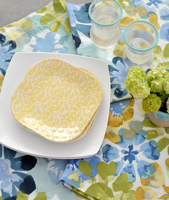 yellow melamine blue and yellow watercolor floral