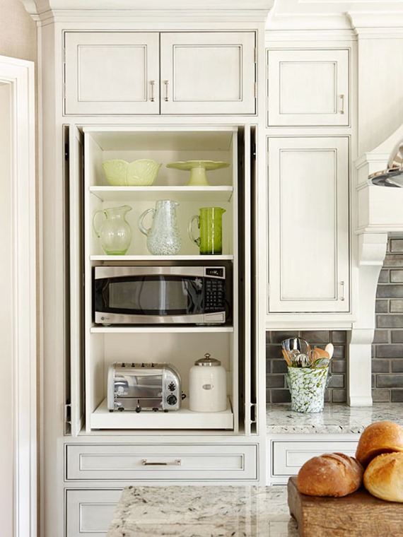 hidden microwave and appliance pantry
