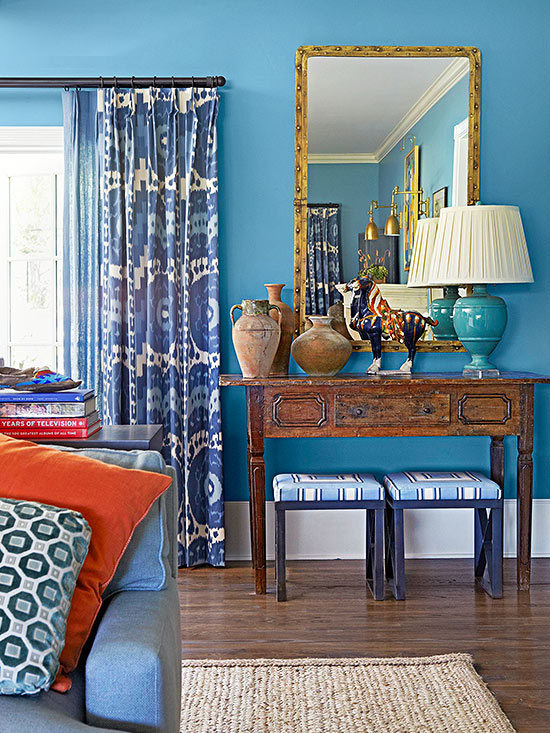 layered blue living room
