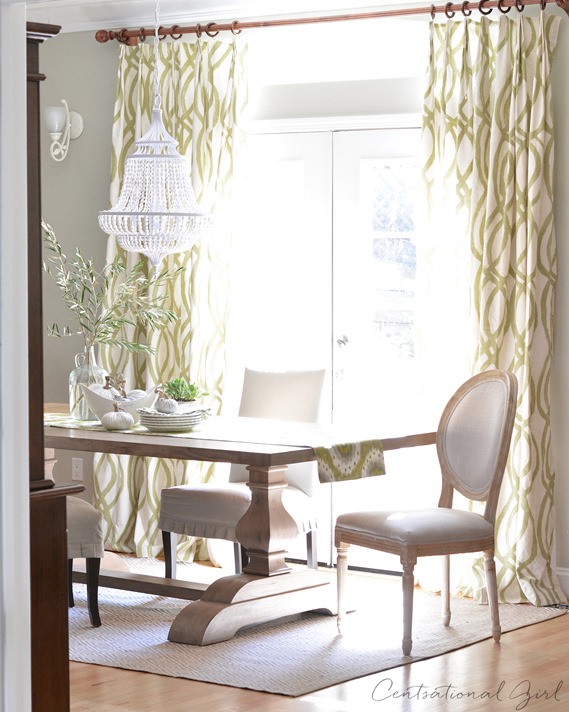 green white mixed wood tones dining room