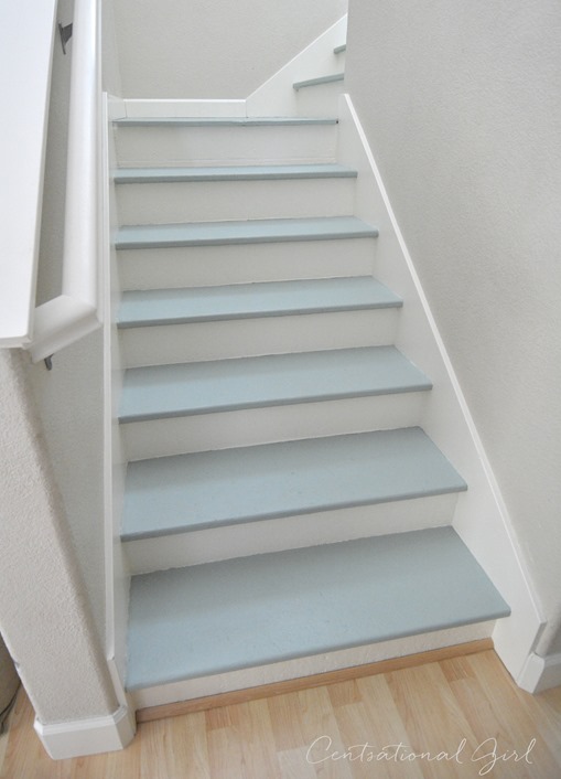 painted blue and white staircase