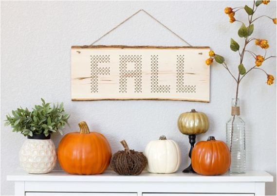 wood plank stitched fall wall hanging