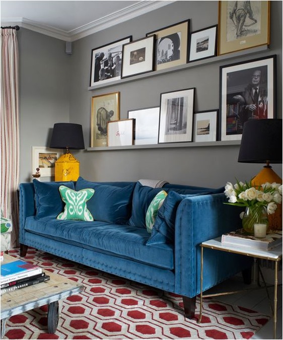 blue velvet sofa