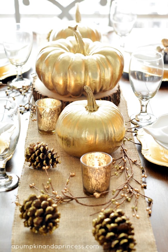 golden pumpkins tablescape