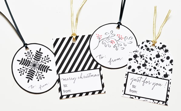 black and white holiday gift tags