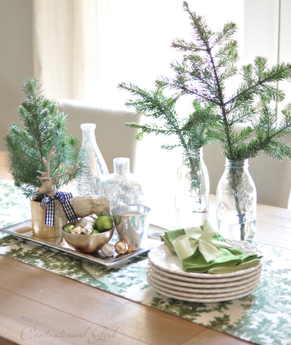 evergreen clippings on dining table