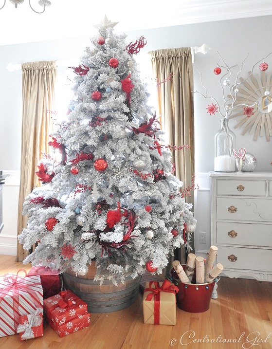 flocked red and white tree
