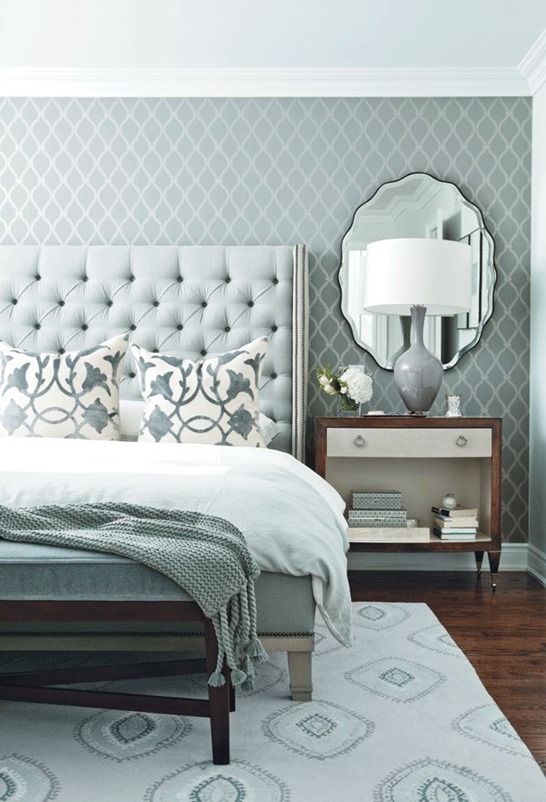 blue gray elegant bedroom