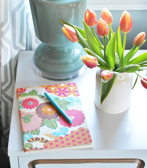 journal and tulips