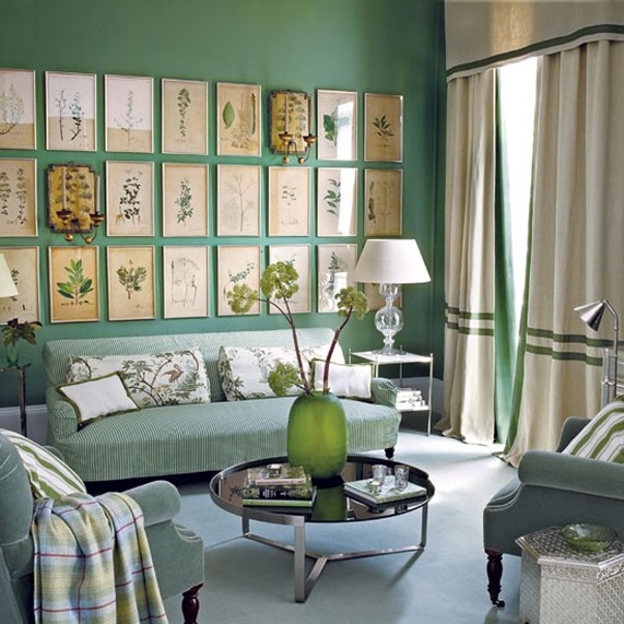 layered green living room