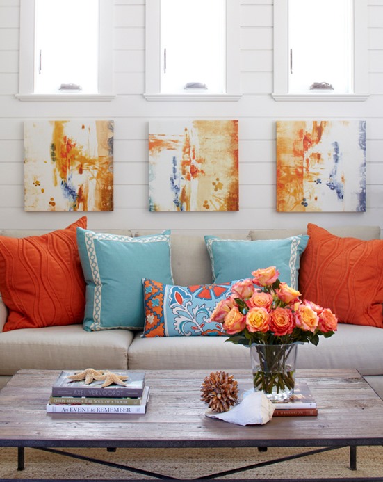 blue and orange pillows tracery interiors