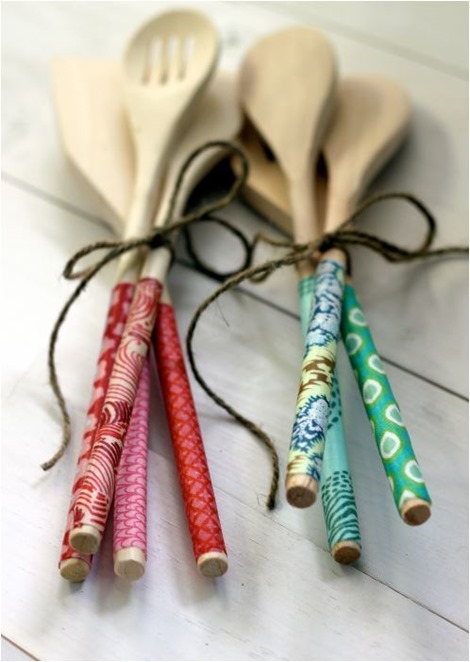 fabric covered wooden spoons