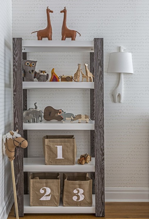 wood trimmed bookcases kids room