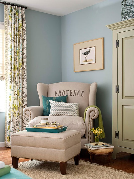 blue and green sitting room bhg