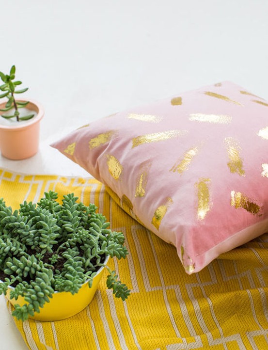 gold foil brushstroke pillow