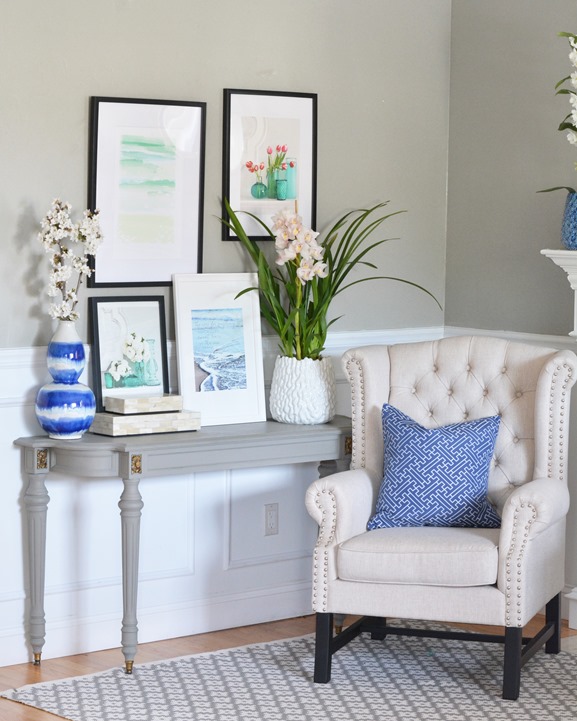 reading chair navy pillow console table