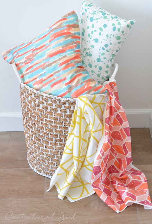 basket with fabrics