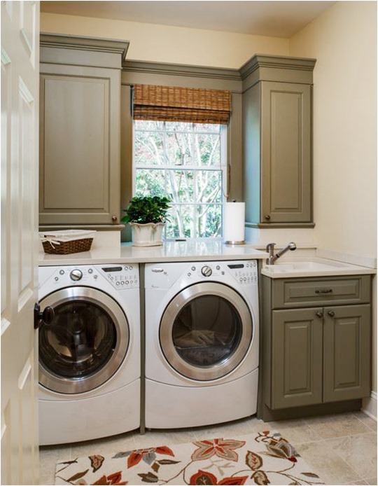 olive green laundry room cabinets