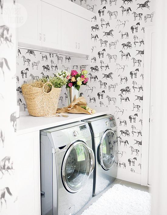 equestrian wallpaper laundry room