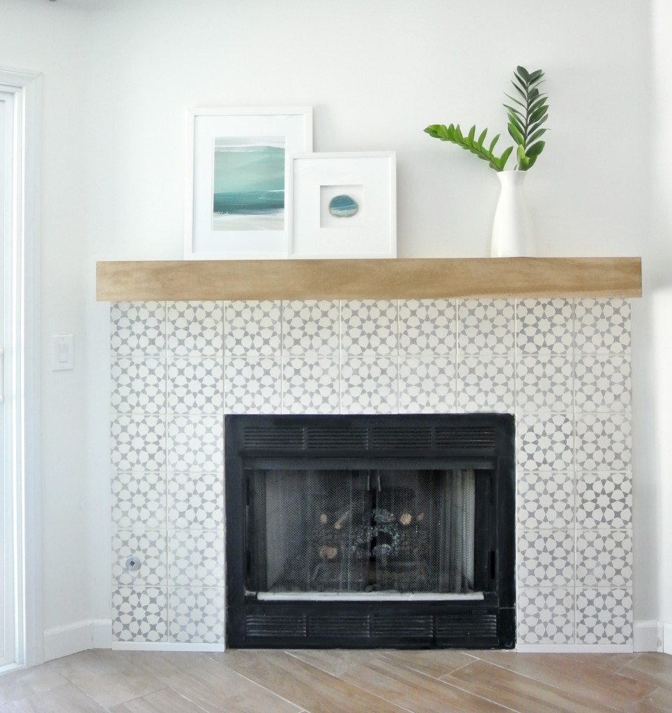 cement tile surround fireplace makeover