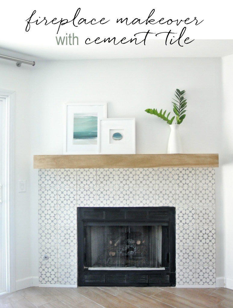 fireplace makeover with cement tile