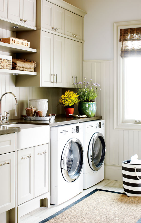 gray cabinets laundry room